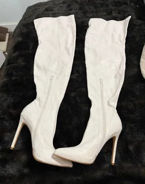 Liliana White faux leather over the knee boots with zipper detail 7.5 thumbnail 1