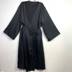 Fox & Royal City Chic Long Black Satin Robe Classic Minimalist Plus Size 18 M thumbnail 2