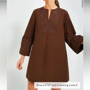 NEW Tuckernuck Brown Embroidered Tahlia Gown Mini Dress Size Medium thumbnail 7