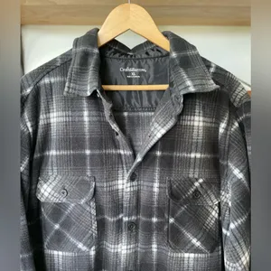 Croft & Barrow Black White Plaid Fleece Shacket Button Down Shirt Unisex Sz XL thumbnail 7