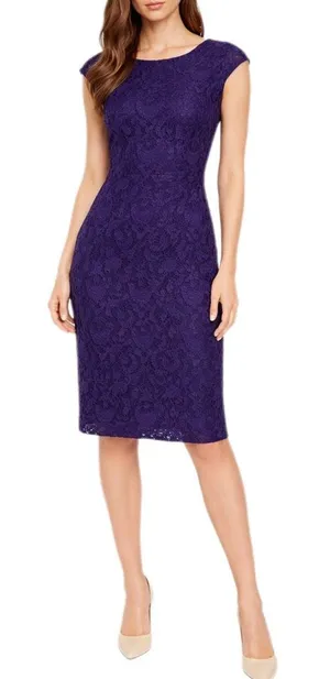 Coldwater Creek Purple Lace Knee Length Dress Size 4 Cap Sleeve​ thumbnail 1