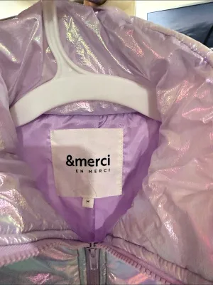 &merci & Iridescent Puffer Jacket in Purple Size Medium thumbnail 2