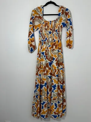Anthropologie x Dolan Left Coast Womens M Smocked Midi Dress Multicolor Abstract thumbnail 3