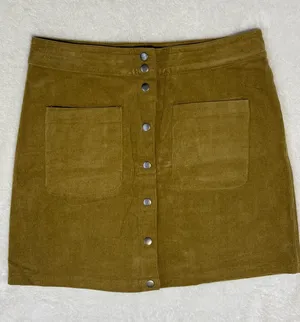 Listicle Mustard Yellow Corduroy Button Front A-Line Mini Skirt Size L thumbnail 1