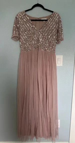 Pink Sequined Tulle Bridesmaid Dress thumbnail 1