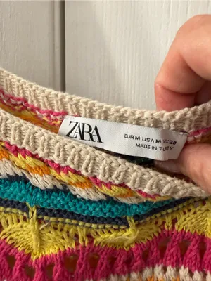 Zara Cream Crochet Crop Top with Yellow, Pink, Teal & Orange Stripes thumbnail 3