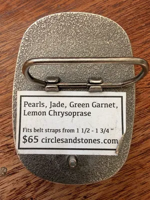 Western Boho Silver Gemstone Belt Buckle Pearls, Jade, Green Garnet, Chrysoprase thumbnail 7