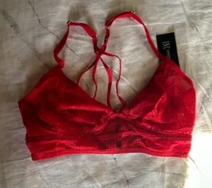 INC red lacey cross back wireless bra M thumbnail 1