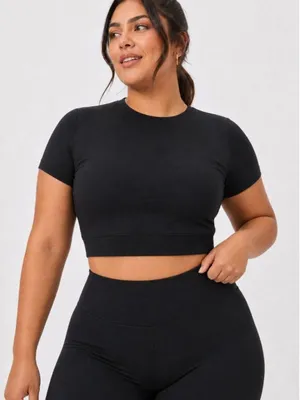 OFFLINE by Aerie Black Cropped Sweatshirt T-Shirt M thumbnail 1
