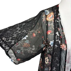 American Eagle Sheer Open Front‎ Kimono Black Floral Lace Sz M Fairy Whimsigoth thumbnail 9