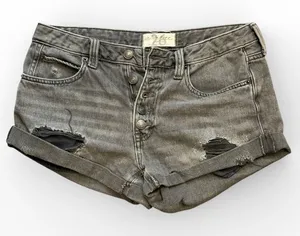 We The Free People Distressed Mini Denim Shorts Washed Black Button Fly Size‎ 26 thumbnail 1