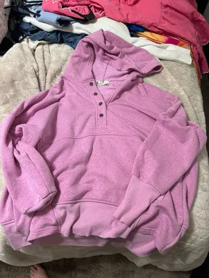 Zenana Outfitters Pink Zip Henley Hoodie Sweatshirt thumbnail 1