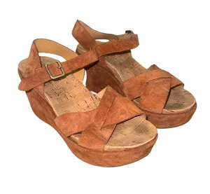 Kork-Ease K3780 Suede Cork Platform Wedge Sandals Cognac Brown Women’s 6M thumbnail 1