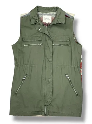 Thread & Supply Aztec Southwestern Print Knit Back Utility‎ Vest Green Small thumbnail 1