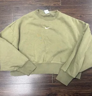 Nike Mini Center Swoosh Cropped Fleece Crewneck Sweatshirt Olive Green Size XS thumbnail 1