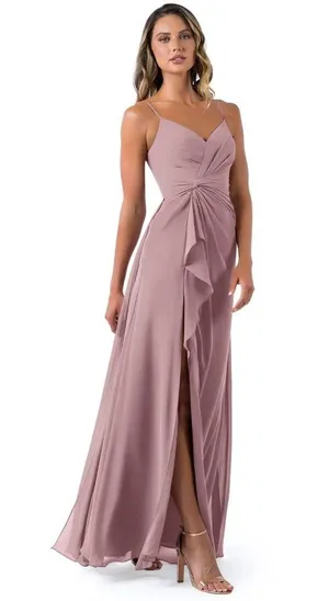 Azazie NWT EMERALD A-Line Pleated Chiffon Floor-Length Dress Dusty Rose SIZE A2 thumbnail 2