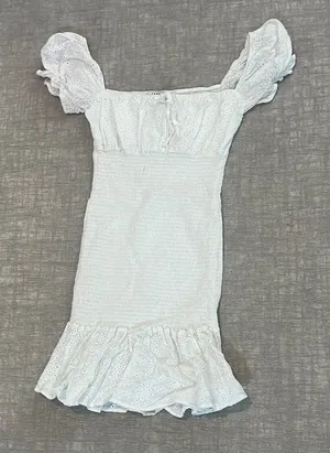 FAVLUX White Ruffled Puff Sleeve Dress thumbnail 1