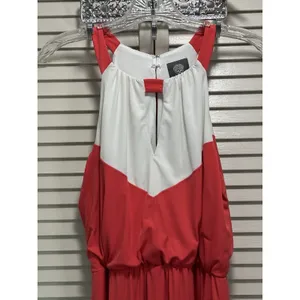 Vince Camuto Coral/Tan Chevron Halter Maxi Dress Size 4‎ Tie Back Elastic Waist thumbnail 2