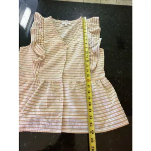 Andree‎ By Unit Women's Top Sz Sm White Yellow Stripe Cotton Ruffle Shirt Blouse thumbnail 7