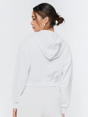 White Cotton Graphic Print Full Zip Hoodie Sweatshirt Size Medium thumbnail 4