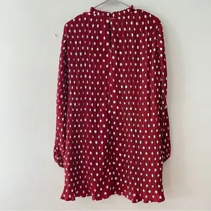 Lulus Pleat to Meet You Wine Red Polka Dot Long Sleeve Shift Dress LARGE‎ thumbnail 8