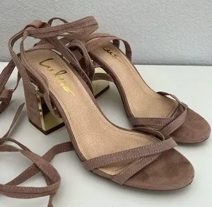 Lulu’s Suede Pink Gold Lace Up Strappy 3.5” Heel in Women’s Size 6.5 thumbnail 1