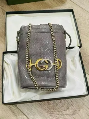 Gucci Zumi Python Snakeskin Mini Bucket Bag Dusty Grey $2850 New in Box thumbnail 2