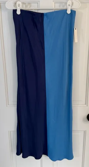 NWT By Anthropologie Blue Colorblock Satin Maxi Slip Skirt Small thumbnail 1