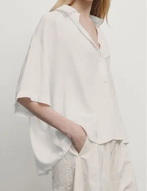 NWT‎ Massimo Dutti Women's White Flowing ShortSleeve Oversized Shirt Size Medium thumbnail 1