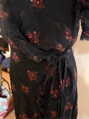 Dranella Wrap Lightweight Semi-Sheer Floral Black Small Frayed Fairy Dress thumbnail 3