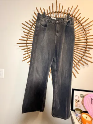 Free People We The Free Tinsley Baggy High Rise Straigjt Leg Jeans Faded Black Slouch Grunge thumbnail 3