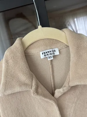 Frankie’s Bikinis Rose terry Romper onesie beige sand short sleeve button down thumbnail 3