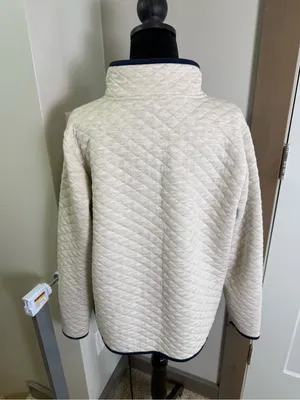 Market & Spruce Lisa Quilted Pullover Sweatshirt Beige 1/4 Zip Soft Oversized L‎ thumbnail 4