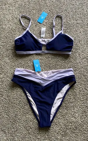 Cupshe Navy Bikini with Light Lavender Trim thumbnail 1