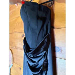 NWT Lulus Mella Black Mixed Media Strapless Maxi Dress Bridesmaid Banquet Sz XS thumbnail 6