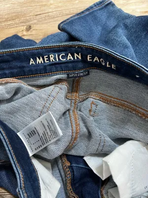 American Eagle Outfitters Dark Blue High-Rise Distressed Ankle Jeans thumbnail 4