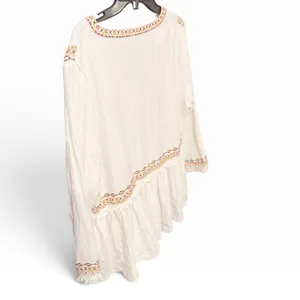 Topshop Ivory Embroidered Boho Peasant Blouse Babydoll Fringe Top US 12 thumbnail 3