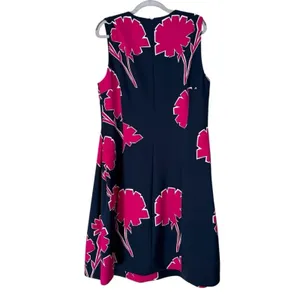 Anne Klein Dress‎ Navy Blue Pink Floral Scuba Sleeveless Sheath Womens Large thumbnail 4