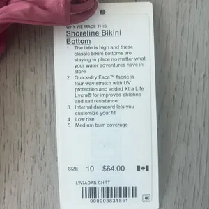 Lululemon Shoreline Bikini Bottom Pink Size 10 New NWT LW7AOAS CHRT thumbnail 6