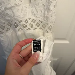 SHEIN White Lace Crochet Tiered Mini Dress Cottagecore Boho thumbnail 5