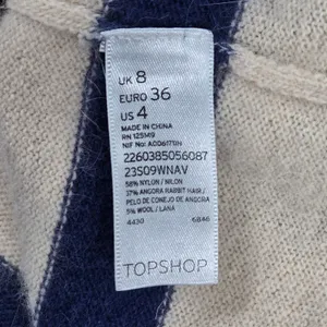 Topshop Womens Angora Blend Striped Short‎ Sleeve Sweater Cream Navy Blue US 4 thumbnail 4