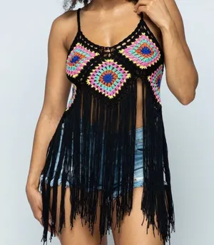 Crochet Granny Square Fringe Top NWT! thumbnail 1