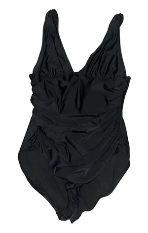 J.Crew Re-Imagined One Piece Swimsuit Black Ruched Plunge Neck Women’s size 16 thumbnail 1