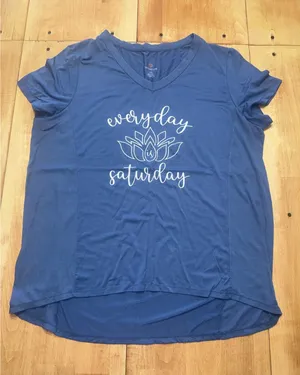 Tangerine Blue‎ V Neck Everyday Saturday Lotus Yoga Athletic T Shirt Top L thumbnail 1