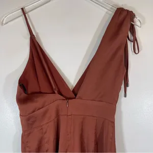 Lulu’s Look of Luxe Rusty Rose Satin Asymmetrical Wide-Leg Jumpsuit size XS thumbnail 9