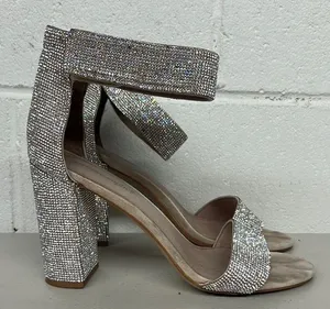 Jeffrey Campbell sz8 glitter open toe ankle strap heels rhinestone jewels silver thumbnail 1