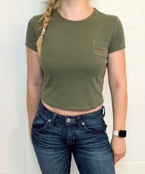 Ralph Lauren Vintage 90s Cropped Logo Pocket Tee - Olive - M thumbnail 1