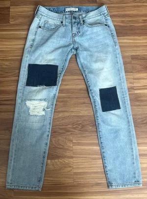 Artisan de Luxe patchwork and distressed denim Low rise Size 24 Cropped thumbnail 1