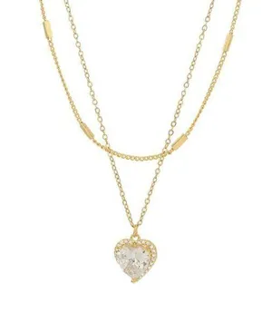 Layered Heart Necklace Gold thumbnail 1