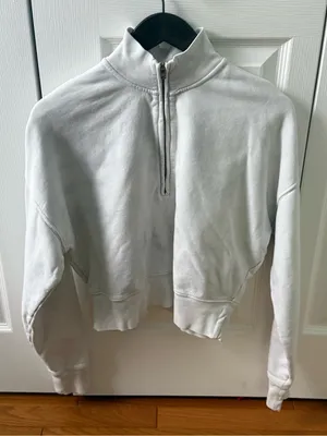 Reformation Jeans Marla Half Zip Pullover in White and Blue Tie Dye thumbnail 2